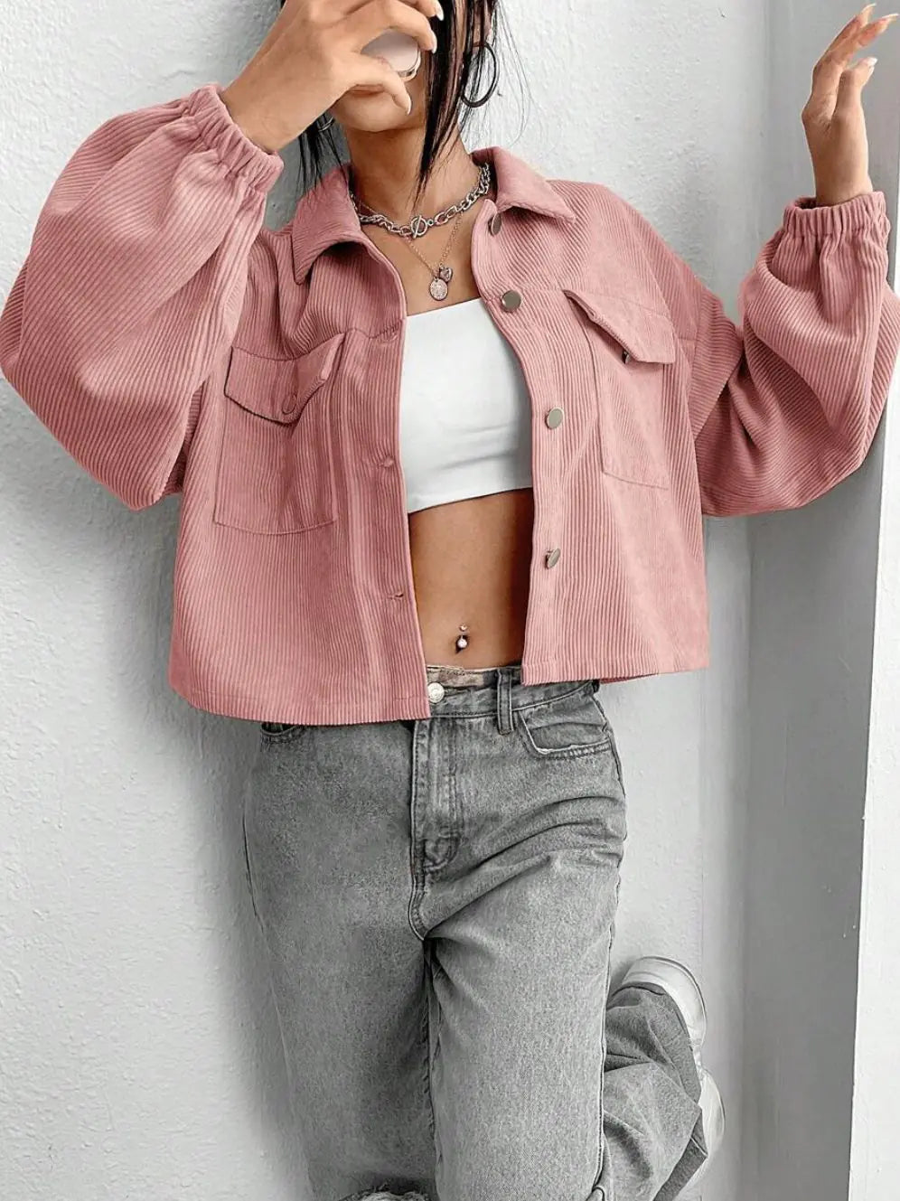 Spring Fashion Casual Loose Corduroy Jacket for Women